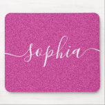 Pink-Glitzer-Skriptmouse-Pad Mousepad<br><div class="desc">Rosa Glitzer mit Namen in Skriptkalligrafie.</div>