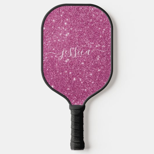Pink Glitzer Skriptname Pickleball Paddel Schläger (Vorderseite)