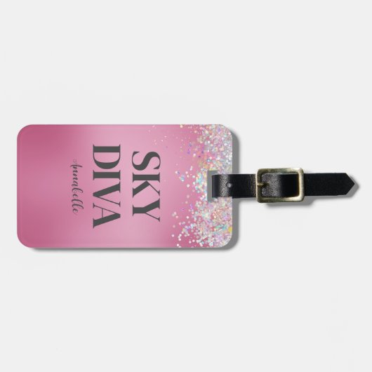 Pink Glitzer Sky Diva Gepäckanhänger (Vorderseite horizontal)
