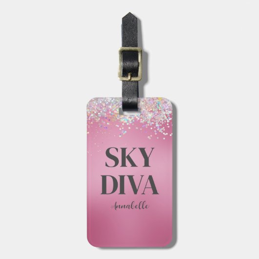 Pink Glitzer Sky Diva Gepäckanhänger (Vorderseite vertikal)
