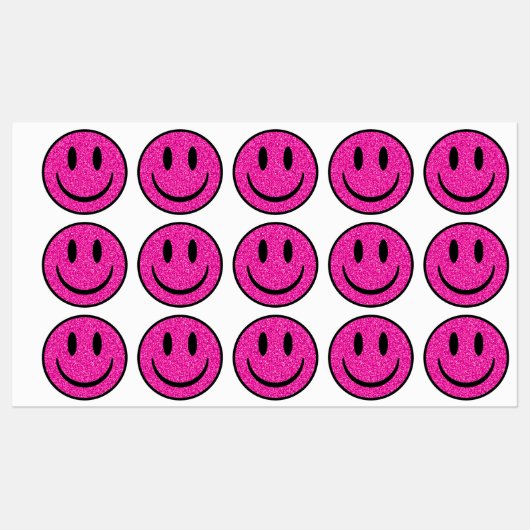 Pink Glitzer Smile Face Etiketten (Blatt)