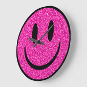 Pink Glitzer Smile Face Große Wanduhr (Winkel)