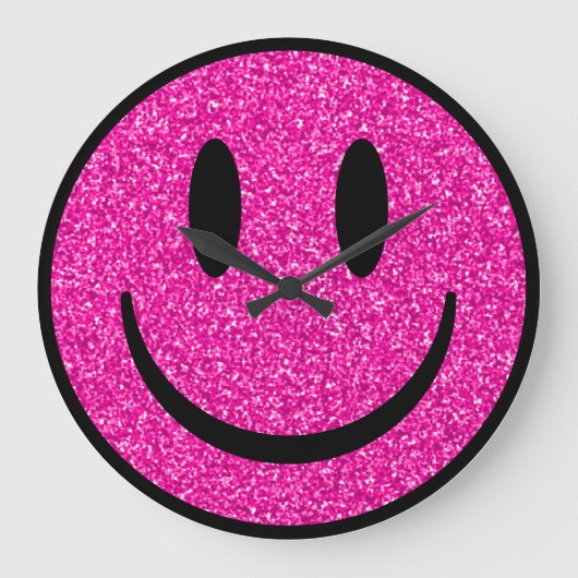 Pink Glitzer Smile Face Große Wanduhr (Vorderseite)