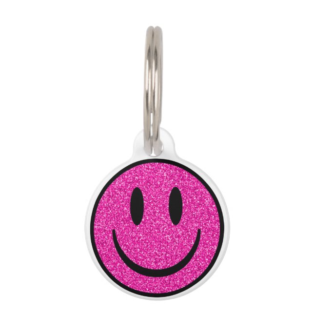 Pink Glitzer Smile Face Haustiermarke (Vorderseite)