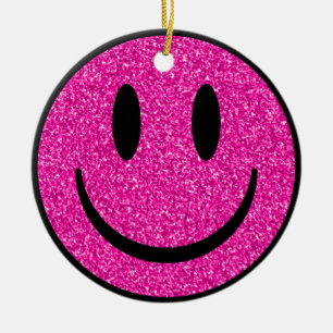 Pink Glitzer Smile Face Keramik Ornament
