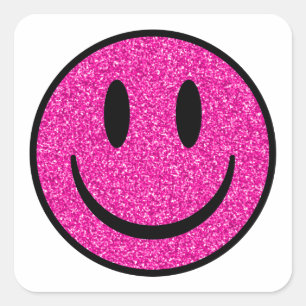 Pink Glitzer Smile Face Quadratischer Aufkleber