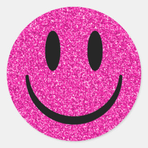 Pink Glitzer Smile Face Runder Aufkleber