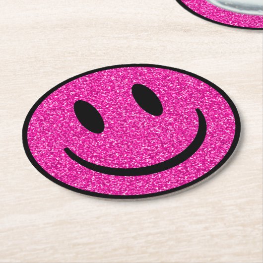 Pink Glitzer Smile Face Runder Pappuntersetzer (Angewinkelt)