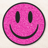 Pink Glitzer Smile Face Runder Pappuntersetzer (Vorderseite)