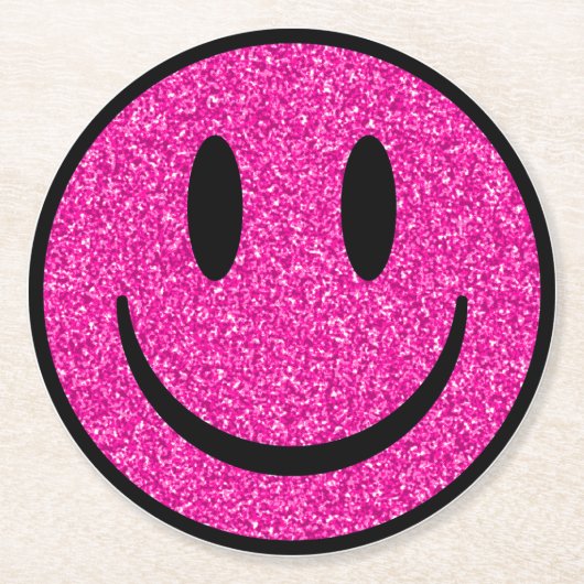 Pink Glitzer Smile Face Runder Pappuntersetzer (Vorderseite)