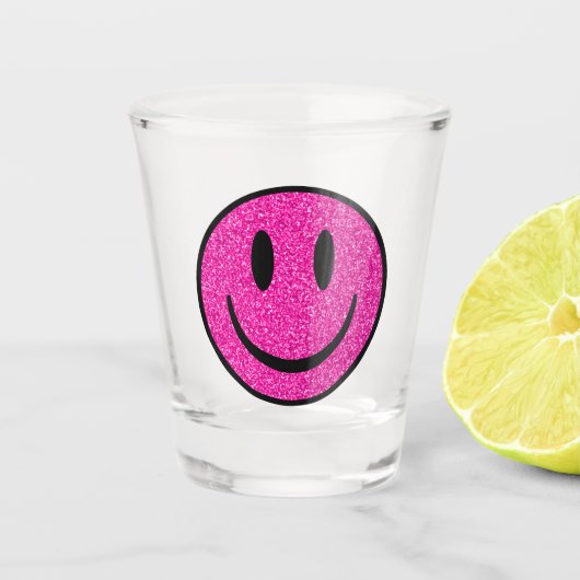 Pink Glitzer Smile Face Schnapsglas (Vorderseite)