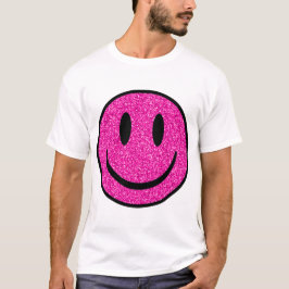 Pink Glitzer Smile Face T-Shirt