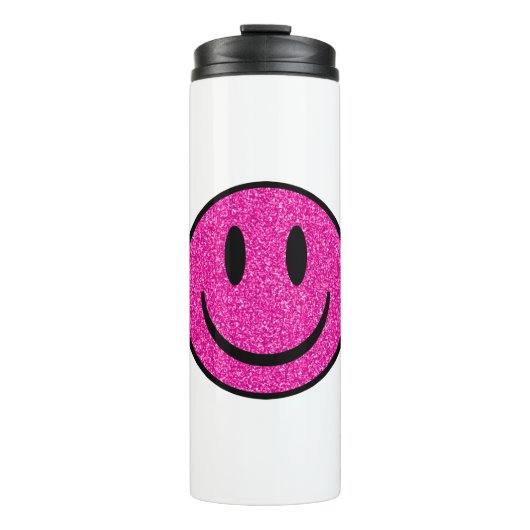 Pink Glitzer Smile Face Thermosbecher (Vorderseite)