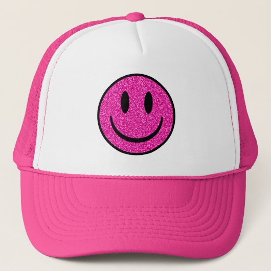 Pink Glitzer Smile Face Truckerkappe (Vorderseite)