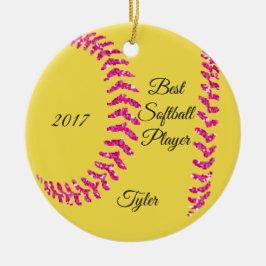 Pink Glitzer Softball Stifte Keramik Ornament