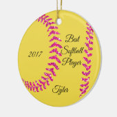 Pink Glitzer Softball Stifte Keramik Ornament (Links)