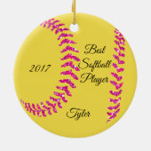 Pink Glitzer Softball Stifte Keramik Ornament (Hinten)