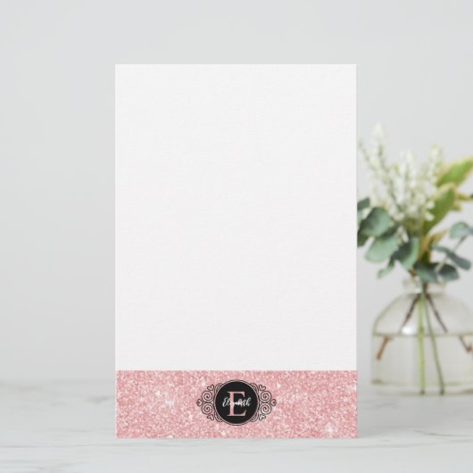 Pink Glitzer Sparkle Monogram Personal Briefpapier (Stehend Vorderseite)