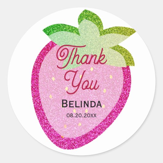 Pink Glitzer Sparkling Y2K Strawberry Vielen Dank Runder Aufkleber (Vorderseite)