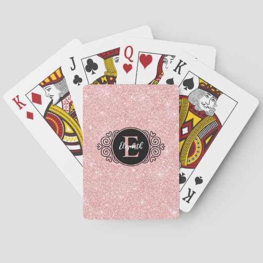 Pink-Glitzer-Sparkon-Monogramm Spielkarten (Rückseite)