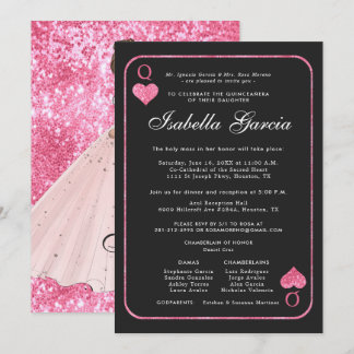 Pink-Glitzer-Spielkarte | Las Vegas Quinceañera Einladung