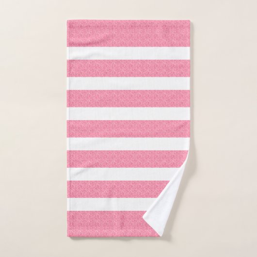 Pink Glitzer Streifen Muster auf Weiß Badhandtuch Set (Handtuch)
