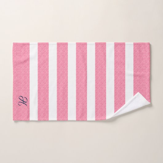 Pink Glitzer Streifen Muster auf Weiß Badhandtuch Set (Handtuch)