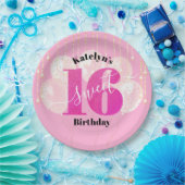 Pink Glitzer Sweet 16 Birthday Balloons Script Pappteller (Party)