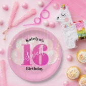 Pink Glitzer Sweet 16 Birthday Balloons Script Pappteller (Party)