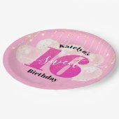 Pink Glitzer Sweet 16 Birthday Balloons Script Pappteller (Schrägansicht)