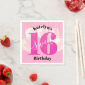 Pink Glitzer Sweet 16 Birthday Balloons Script Serviette (Beispiel)