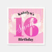 Pink Glitzer Sweet 16 Birthday Balloons Script Serviette (Vorderseite)