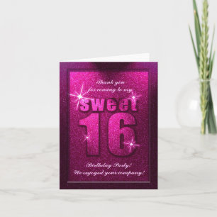 Pink Glitzer Sweet 16 Geburtstag Danke Karte