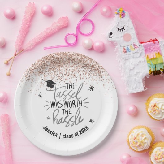 Pink Glitzer Tassel Worth The Hassle Abschluss Pappteller (Party)