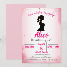 Pink Glitzer Theme Doll Geburtstag Einladung