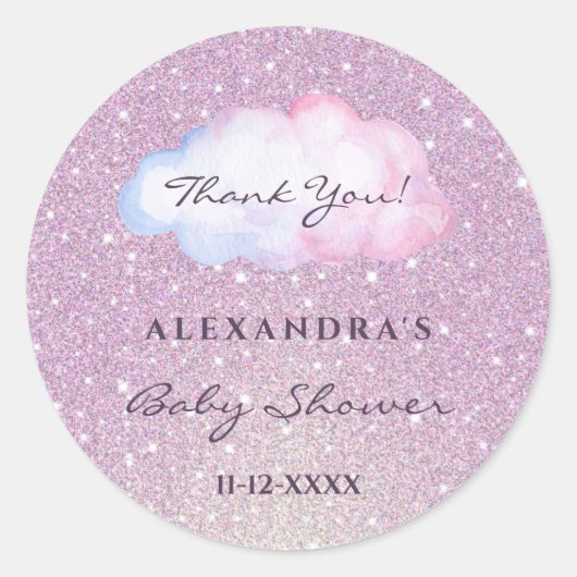 Pink Glitzer Trendy Cloud Baby Dusche Vielen Dank Runder Aufkleber (Vorderseite)