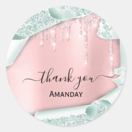 Pink Glitzer Tropfen Bridal Sweet16. Dankeschön Mi Runder Aufkleber