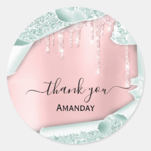 Pink Glitzer Tropfen Bridal Sweet16. Dankeschön Mi Runder Aufkleber