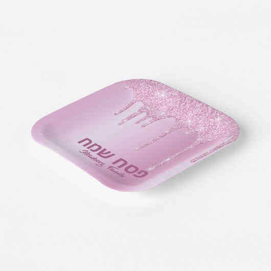 Pink Glitzer Tropfen Hebräischer Pesach Sameach Pe Pappteller (Gewinkelt)