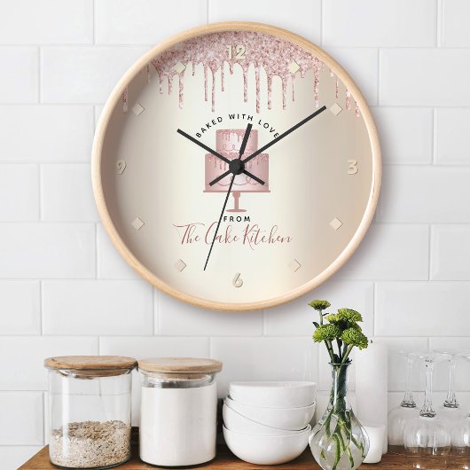 Pink Glitzer Tropfen Kuchen Konditorei Koch Gold Uhr