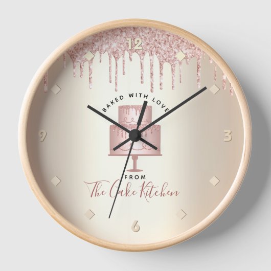 Pink Glitzer Tropfen Kuchen Konditorei Koch Gold Uhr (Vorderseite)