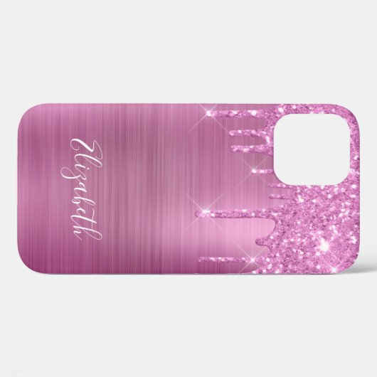 Pink Glitzer Tropfen Monogram Case-Mate iPhone Cas Hülle (Rückseite (Horizontal))