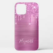 Pink Glitzer Tropfen Monogram Case-Mate iPhone Cas Hülle (Rückseite)