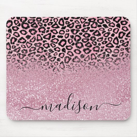 Pink Glitzer und Leopard Muster - Individualisiere Mousepad (Vorne)