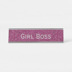Pink Glitzer und Silver Girl Boss Funny Corporate Schreibtischnamensplakette