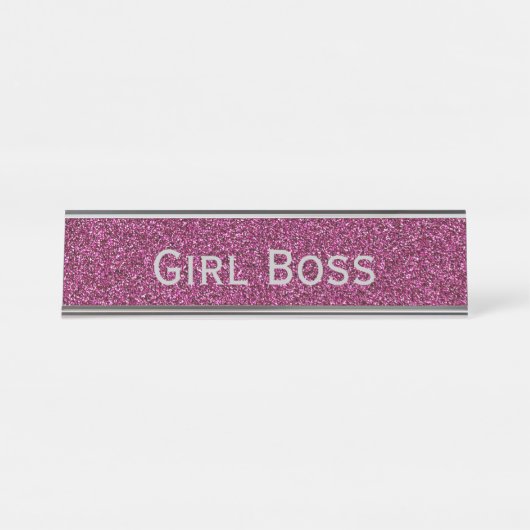 Pink Glitzer und Silver Girl Boss Funny Corporate Schreibtischnamensplakette (Vorderseite )