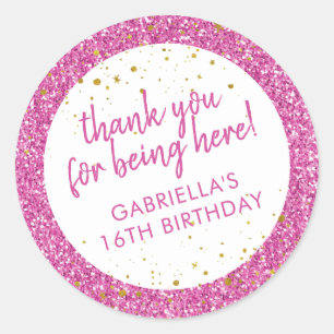 Pink Glitzer Vielen Dank Geburtstag Gnade Runder Aufkleber