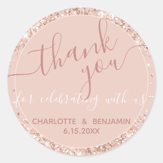 Pink Glitzer Wedding Vielen Dank für Ihr Rundaufkl Runder Aufkleber (Vorderseite)