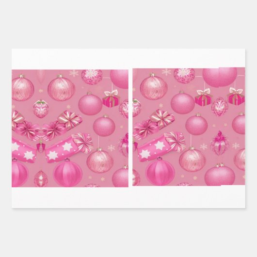 Pink Glitzer Weihnachtsball Geschenkpapier Set (Vorderseite 3)