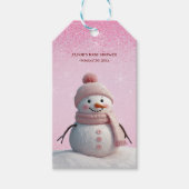Pink Glitzer Winter Snowman Babydusche Geschenkanhänger (Vorderseite)